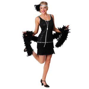 Sequin & Fringe Black Flapper Dress Costume